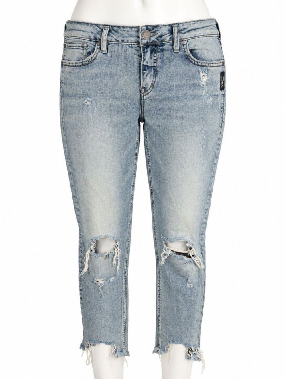 Silver Jeans Womens Aiko Slim Crop Distressed Ripped Light Wash Denim Jeans W31